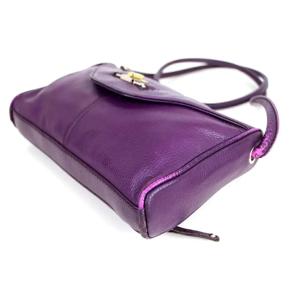 Tignanello PURPLE GENUINE LEATHER FLAP CROSSBODY ORGANIZER SHOULDER BAG HANDBAG